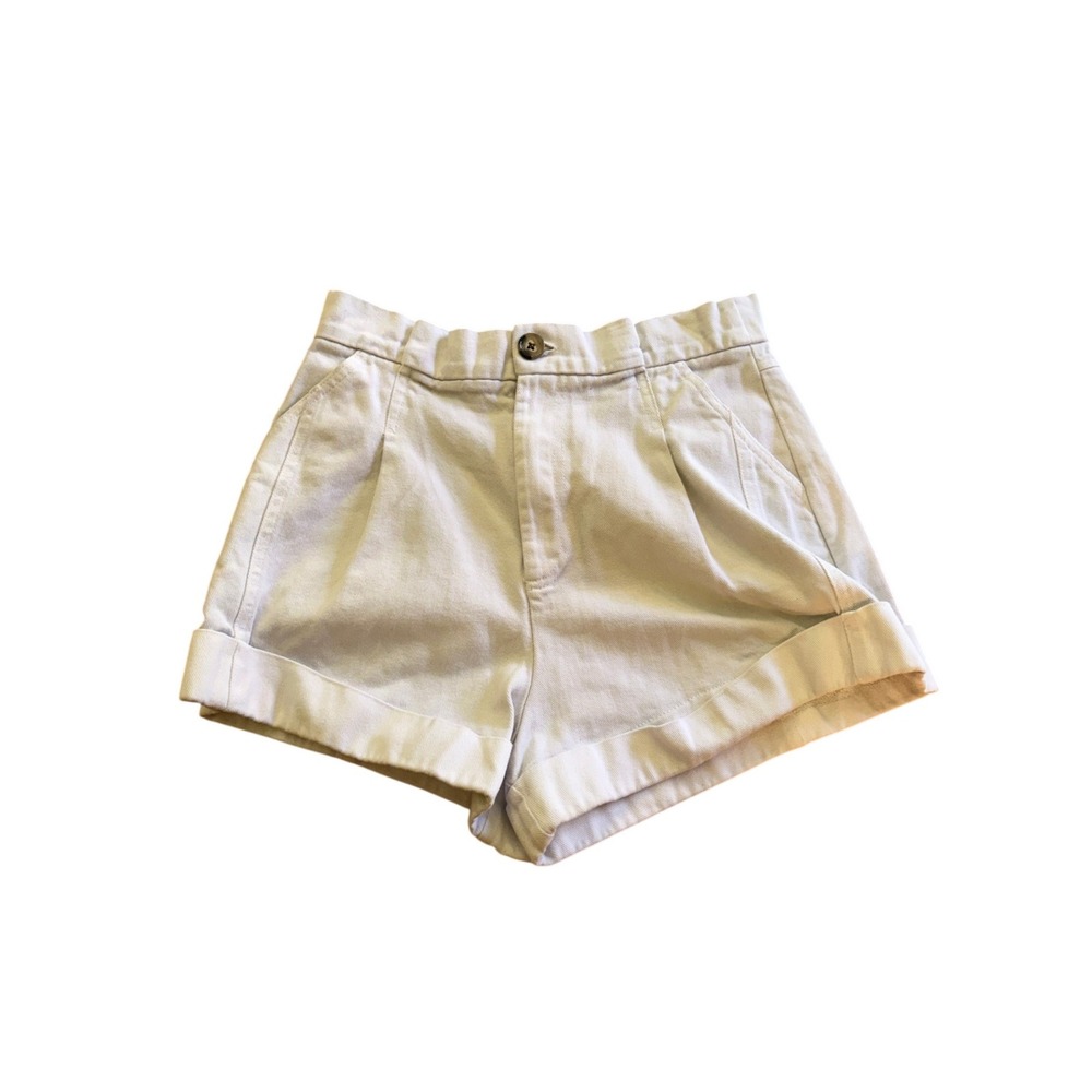Zara Cream High Waist Shorts Womens Medium Rolled Cuff Casual Summer